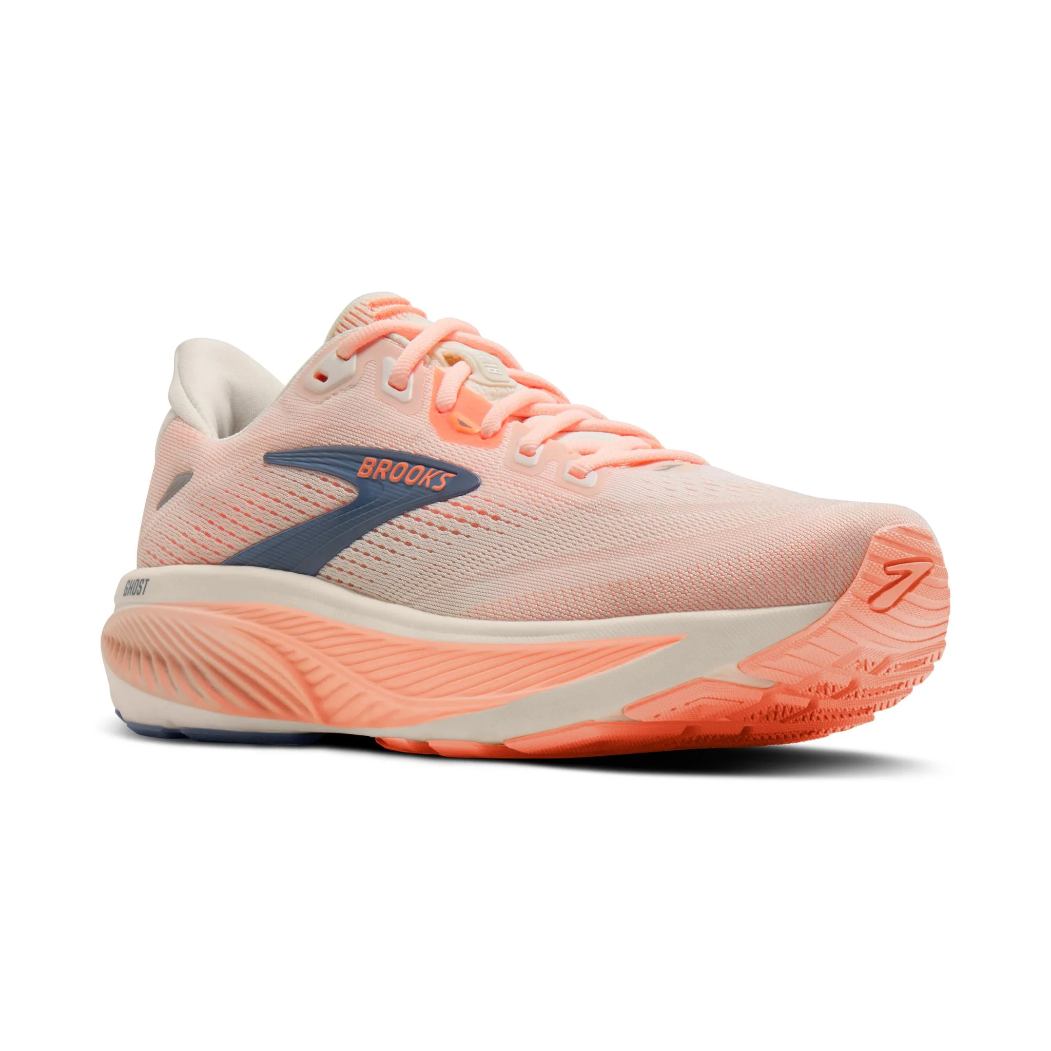 Brooks Ghost 18 Women's Running Shoes - White/Peach/Grey - Image 2