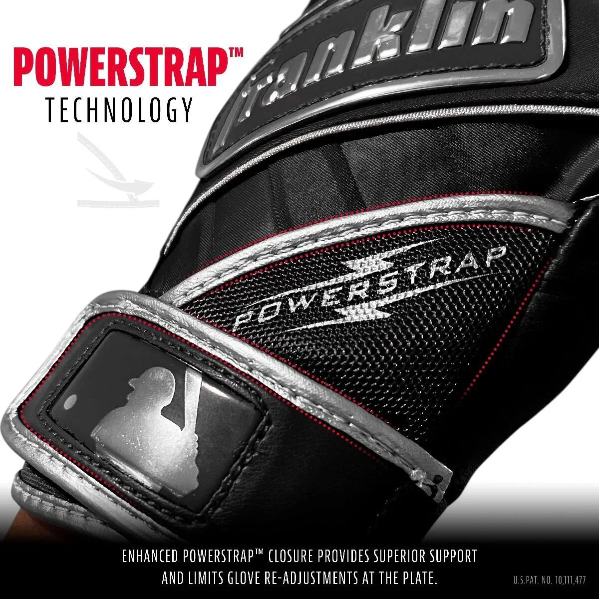 Franklin MLB Powerstap Chrome Senior Batting Gloves - Black - Image 2