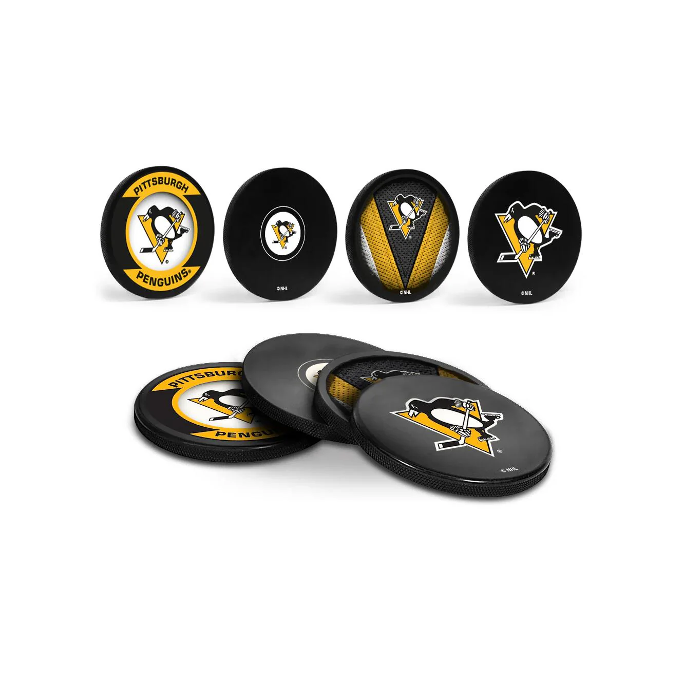 Inglasco NHL Puck Drink Coasters In Cube (4-Pack) - Pittsburgh Penguins - Image 2
