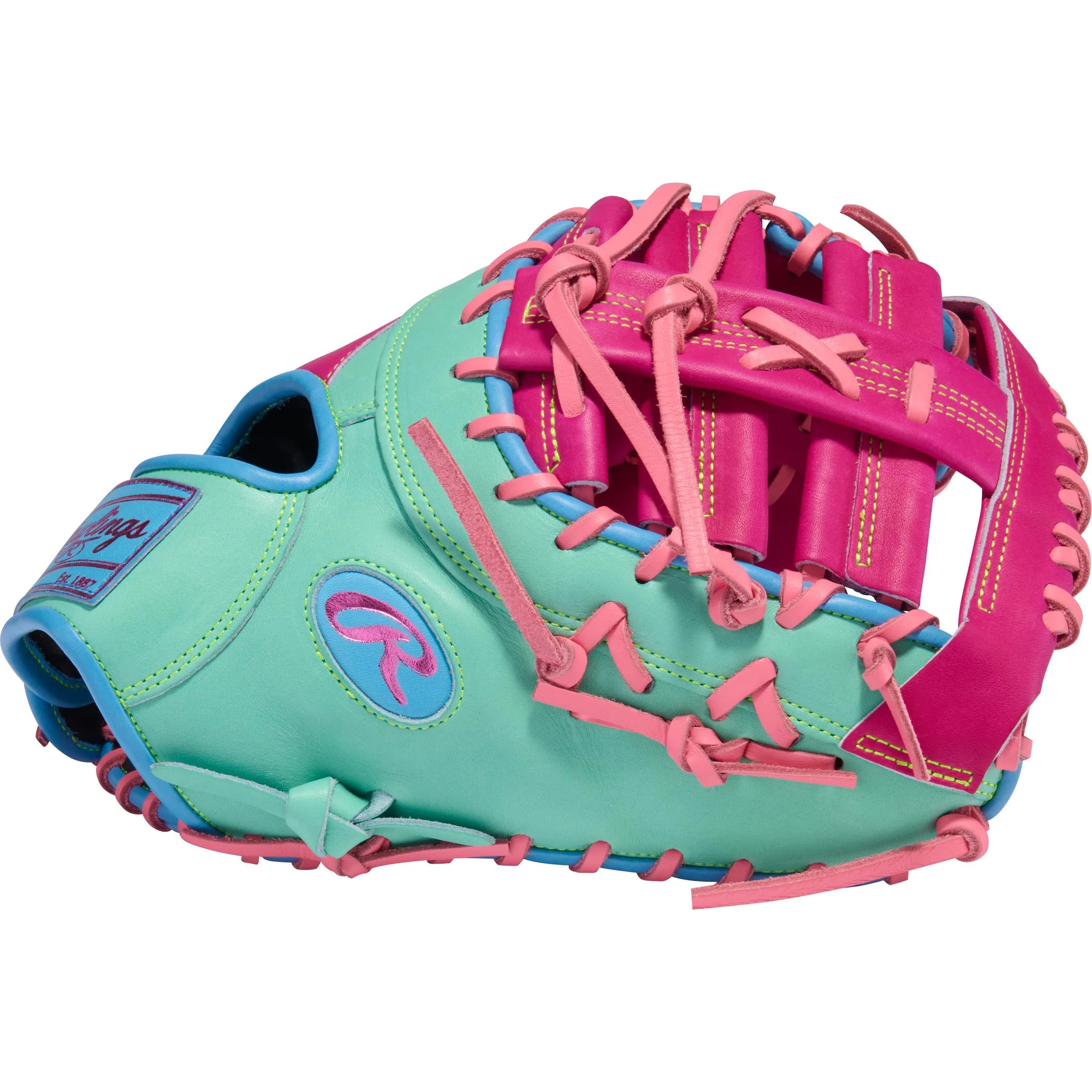 Rawlings Heart of the Hide Colour Sync 10 Pink Teal 13" First Base Mitt (2026) - Right Hand Throw - Image 3