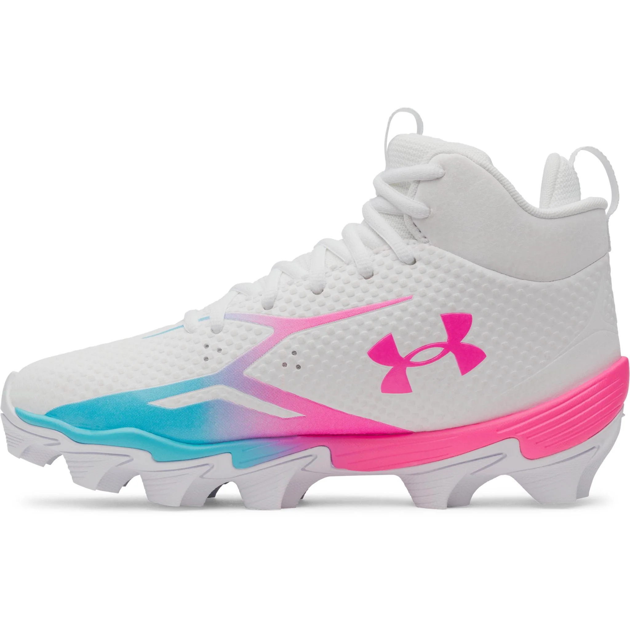 Under Armour Spotlight Hammer Jr. Football Cleats - White/Blue/Pink - Image 2